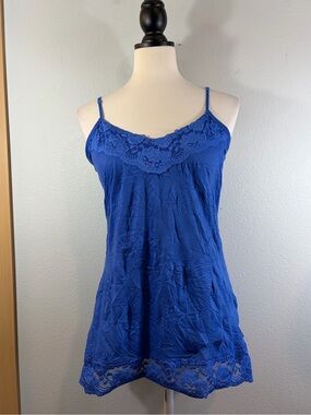 Maurices Y2K Lace Crinkle Cami Top - Blue